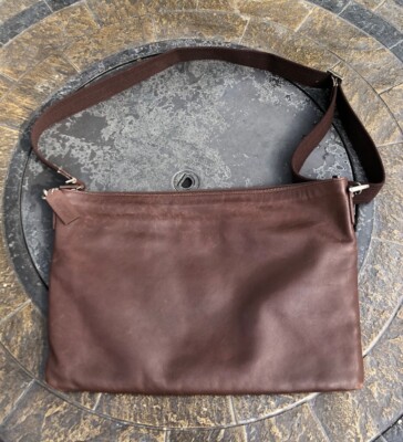 COACH 5218 Unisex Soft Brown Leather Large Messenger Laptop Flap