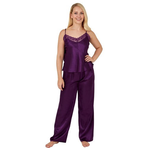 Ladies Sexy Purple Long Satin Chemise PJs Pyjamas Set Nightdress Slip PLUS SIZE - Picture 12 of 12