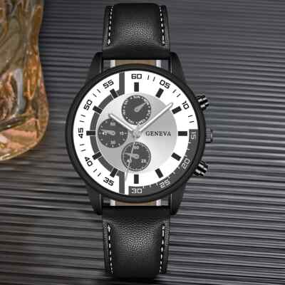 Montre Homme Quartz Bracelet Cuir – Style Luxe, Idée Cadeau