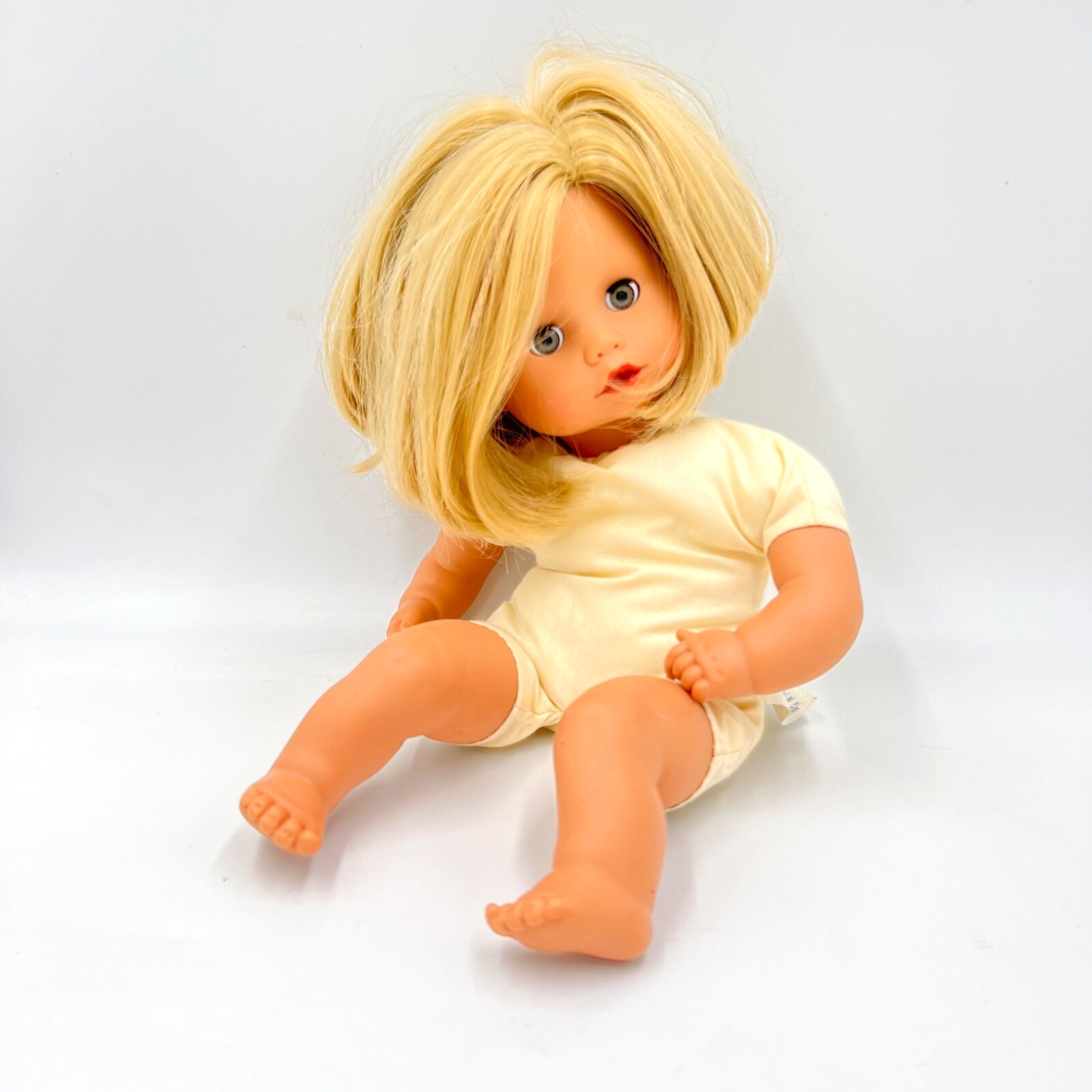 Gotz 13 inch Cloth And Vinyl  Baby Doll Toddler Sleep Eyes Blond Hair