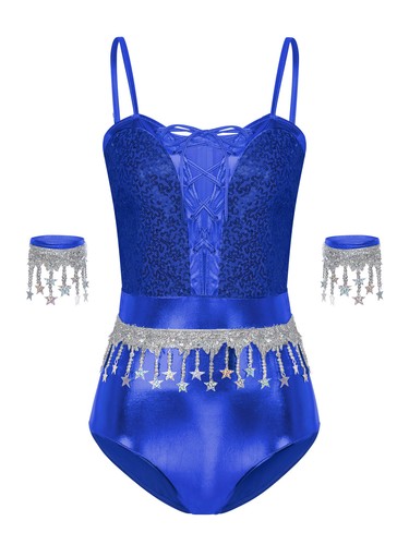 Body donna metallizzato lucido senza maniche con nappe guanti costume danza jazz - Foto 80 di 112