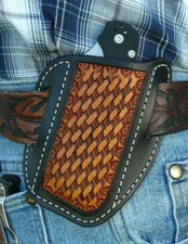 X-Large Leather Cross Draw Pocket Knife Sheath Ruff’s Spyderco Black & Tan