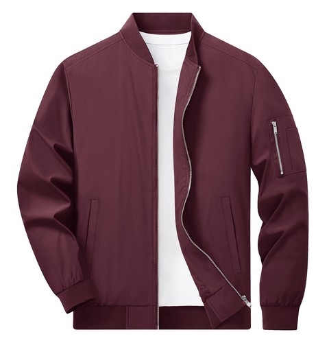 Men's Thin Bomber Jacket Spring Fall Casual Baseball Coat Hiking Sports Outwear - Picture 11 of 145