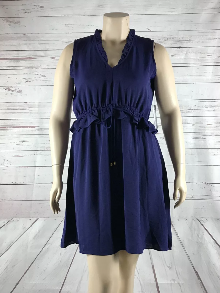EMMA MICHELE Silky Woven Ruffled Navy Blue Dress NWT XL