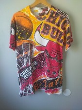 Vtg 90s Chicago Bulls AOP Shirt Mens L Rare EUC Jordan NBA Pippen Rodman Kukoc