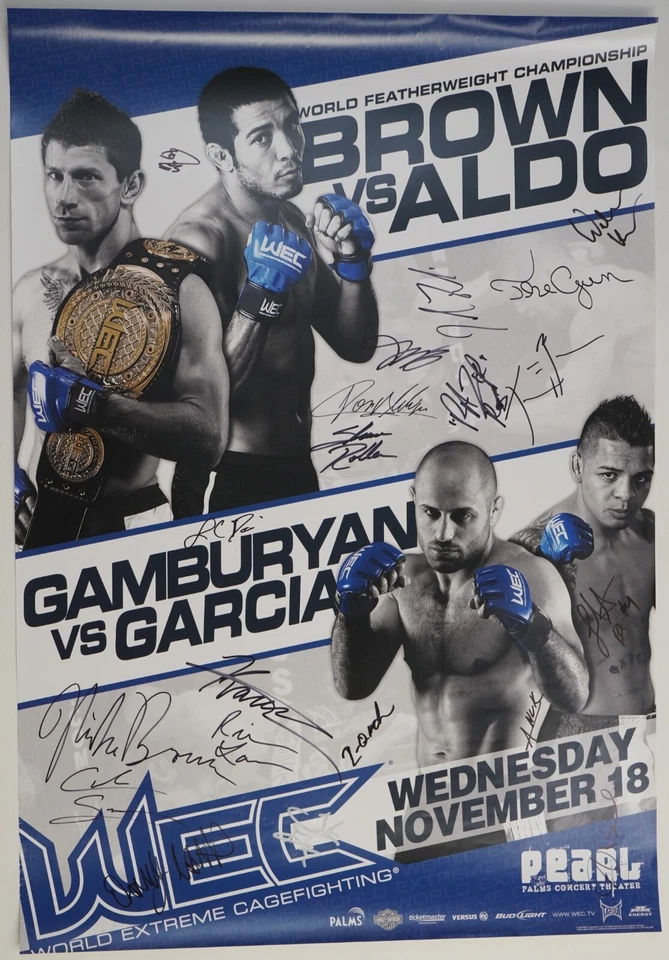 Jose Aldo Mike Brown Cub Swanson Signed by Card WEC 44 Fight Poster UFC SBC 112 - Image 2 of 4