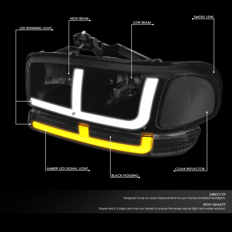 Para 1999-2007 Sierra 1500 Yukon Switchback LED DRL lâmpadas de farol fumê - Imagem 2 de 4