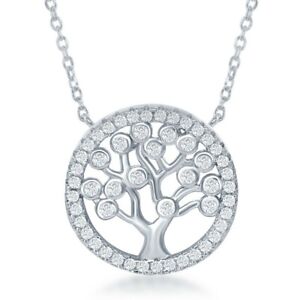 Voroco 925 sterling Silver Necklace Round New Tree Charm CZ Beauty Women Jewelry 