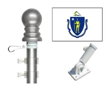 Massachusetts 3'x5' Polyester Flag & Spinner Flagpole Set w/Adjustable Bracket