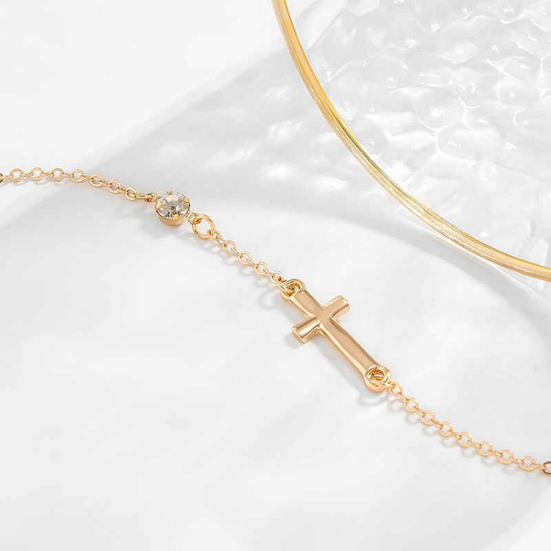 Simple Silver/Gold Crystal Cross Bracelet Lobster Clasps for Women
