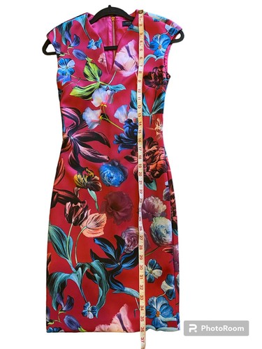Ted Baker Dress Sz 0 London Ayra Floral Dark Pink Sheath Lined Colorful Slimming - Picture 9 of 10