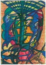 Art Brut, outsider art, expressive Janus head, 19978 by Otto Flor, signed