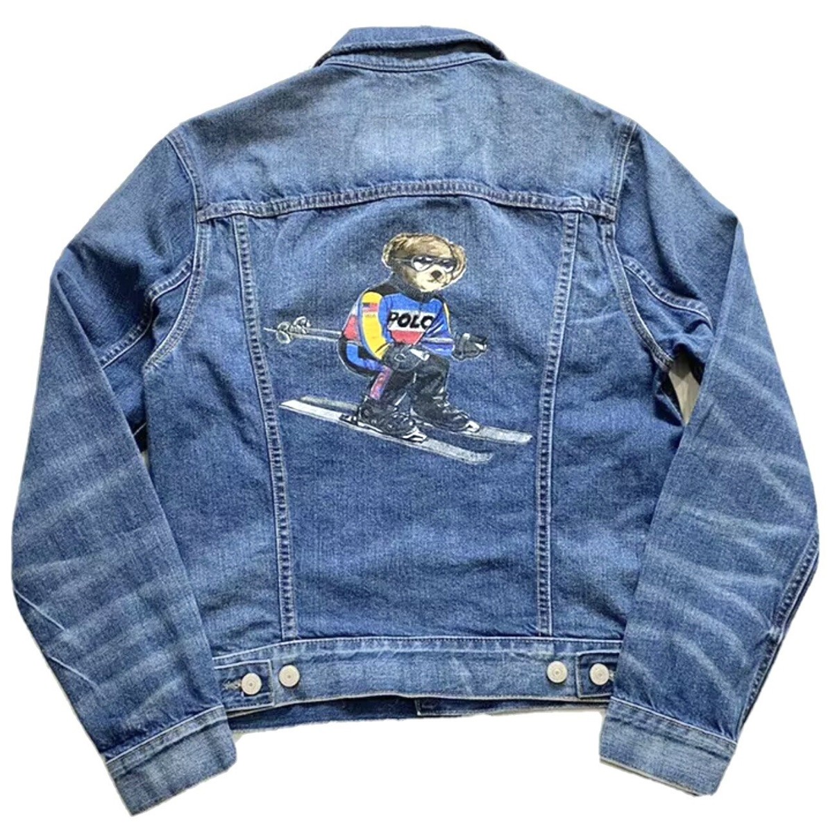 POLO RL RALPH LAUREN ALPINE RACING SKI BEAR TRUCKER BLUE DENIM