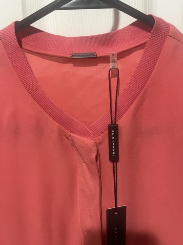 Elie Tahari Hot Pink Button Up Silk Blouse With Sheer Hem & Sleeves SizeXS NWT - Picture 3 of 8