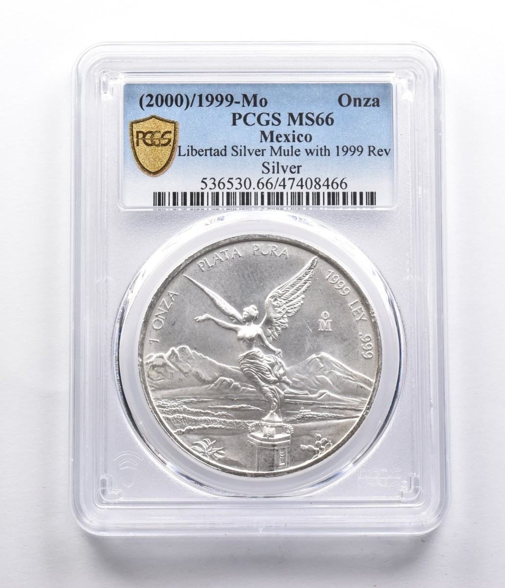 MS66 (2000)/1999 Mo Mexico 1 Silver Onza Libertad Mule with MS66 (2000)/1999 Mo Mexico 1 Silver Onza Libertad Mule with