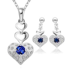 925 Sterling Silver Heart Necklace Earring Crystal CZ stone Zircon jewelry set