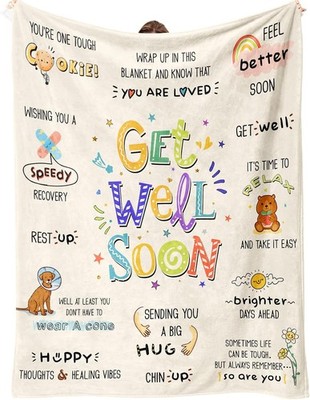 Get Well Gifts for Women After Surgery - Inspirational Gift Blanket, Feel Better