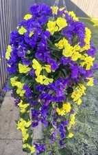 10 Inch Rattan Hanging baskets with artificial flowers (#95)