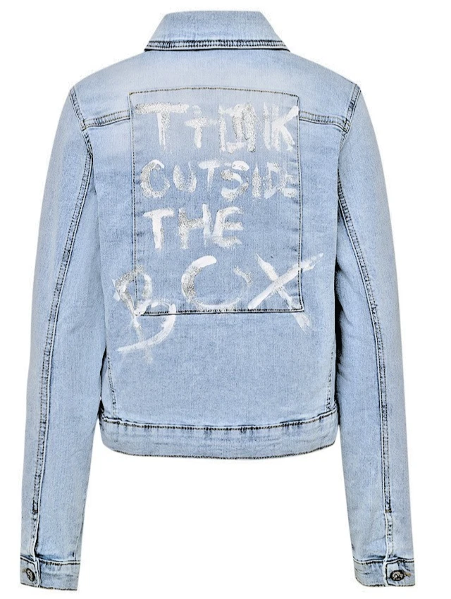 TREDY NEU Gr. 3 XXL 44 46 48 50 Statement Glitzer Denim Stretch JEANS JACKE - Bild 2 von 4