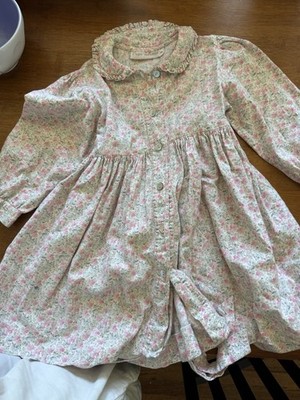 Papo d'Anjo Girls Floral Collared Long Sleeve A-Line Button Dress Size 5