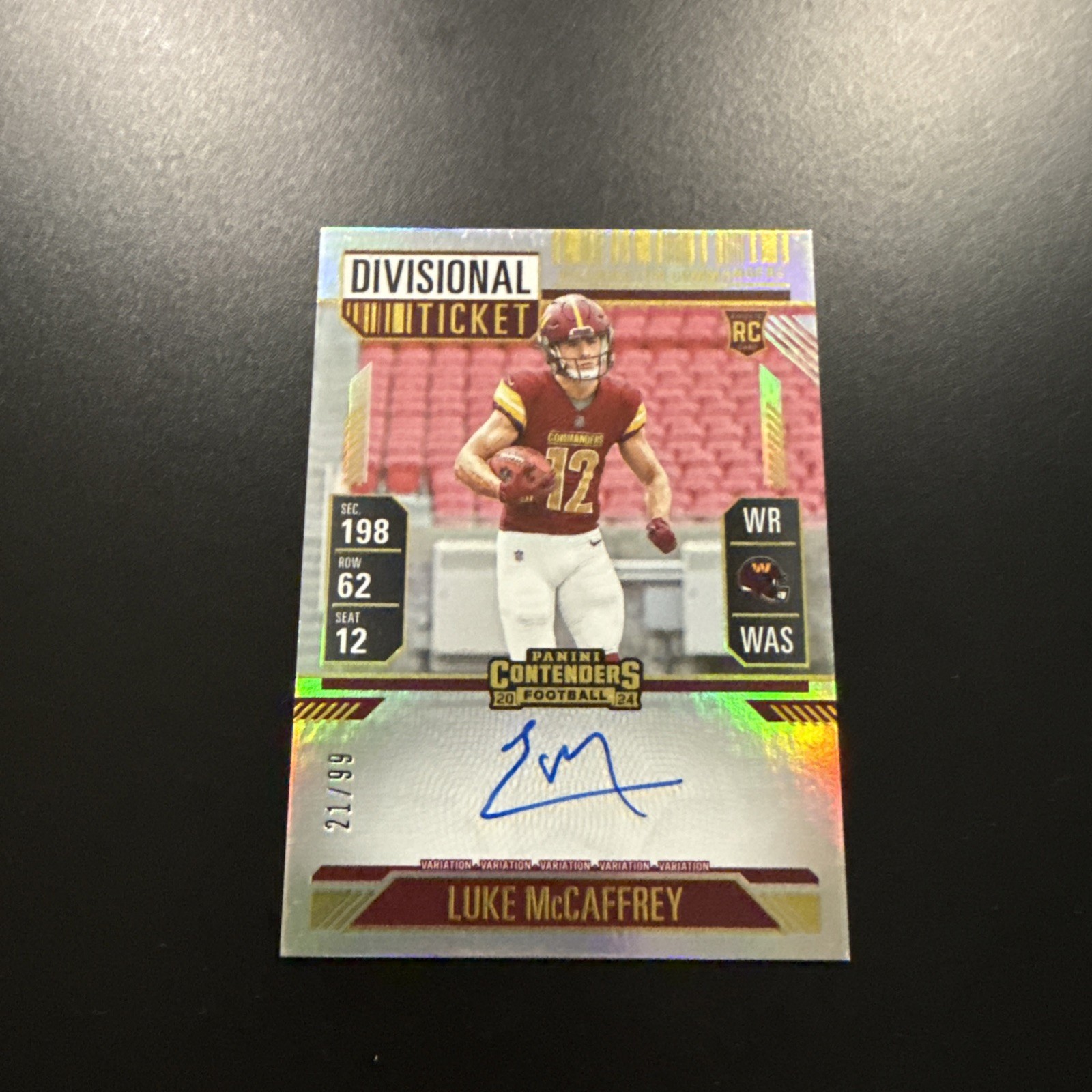 2024 Panini Contenders Divisional Ticket Luke McCaffrey Rookie Auto /99