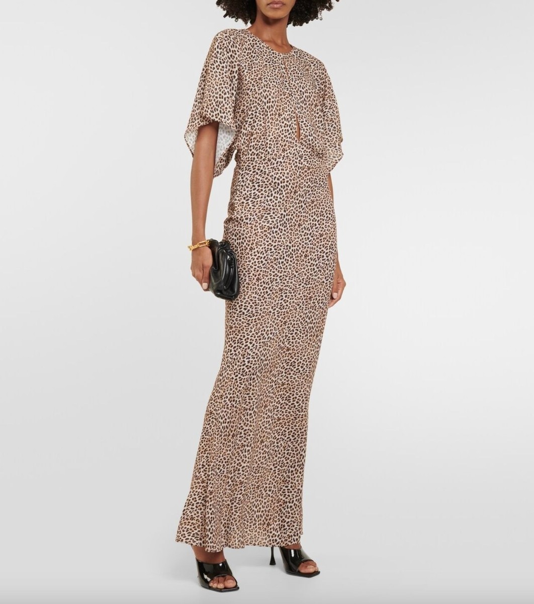 norma kamali obie jersey maxi dress Leopard Print Georgette Gown Womens Size XXS color_DESERT BROWN=Brown