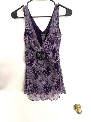 VTG  Bisou Bisou Womens Babydoll Tank Top Size 2 Purple Fantasy ~ Festival Fairy