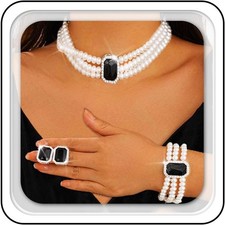 Pearl Necklace Jewelry Set Wedding Pearls Earrings Necklaces Set Bridal Crystal