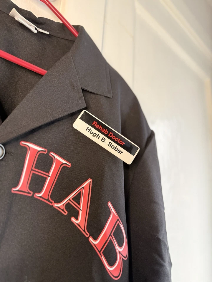 Mens DOCTOR REHAB Adult Black Dr Costume Shirt + Name Tag Large 42 44 Halloween - Image 3 of 4