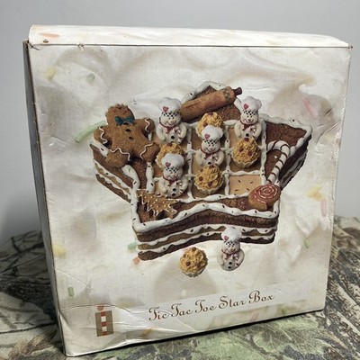 Christmas Holiday Gingerbread Tic Tac Toe Star Game Box Ornaments With Box
