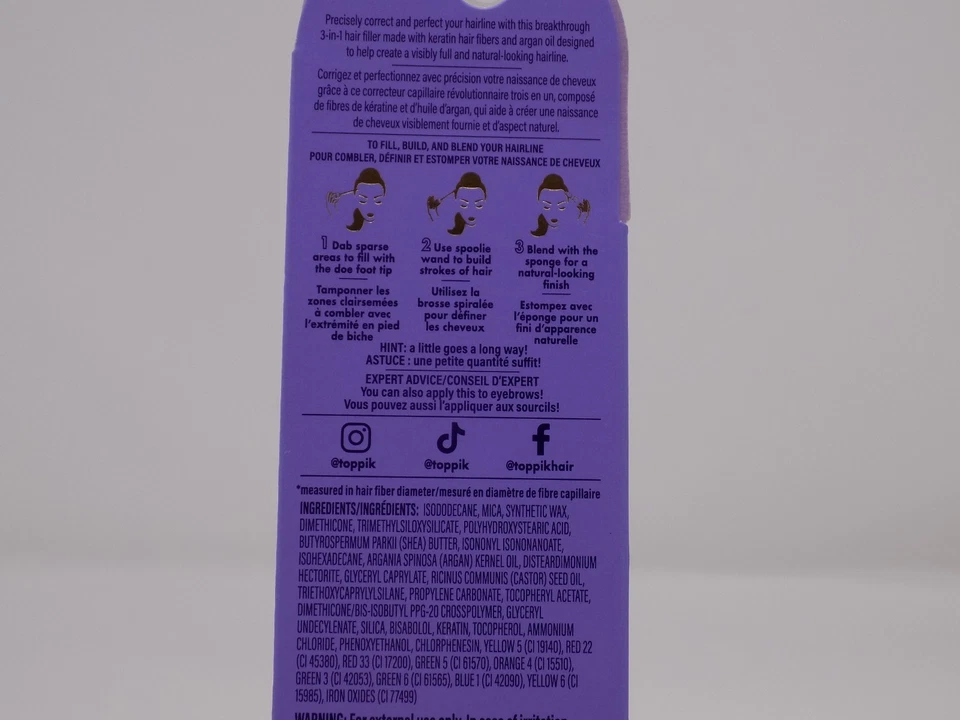 Relleno Toppik Fill Me In Hair Line Black Noir 0,176 oz. NUEVO Foto 4 de 4