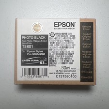Genuine Epson Stylus Pro 3800/3880 Photo Black Ink Cartridge T5801 08/2023