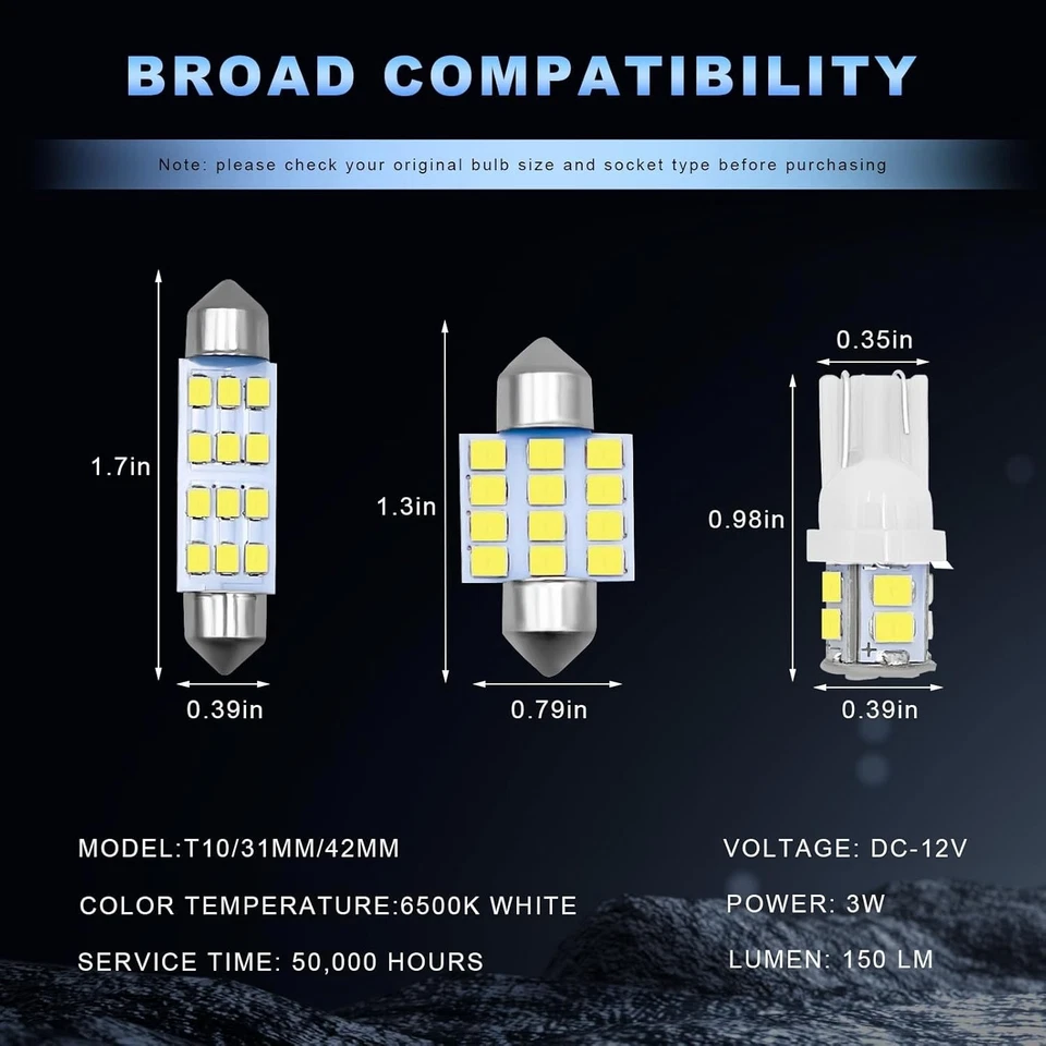 24pcs LED interior Lights Bulb Kit Dome License Plate Lamps 6000k Honda Toyota Foto 2 de 4