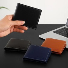 Men Genuine Leather Slim Bifold Wallet Minimalist Card Holder RFID Blocking Fron
