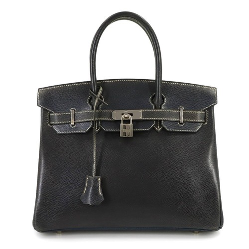 HERMES Birkin 30 Hand Bag Veau Graine Lisse Navy Purse 90319772