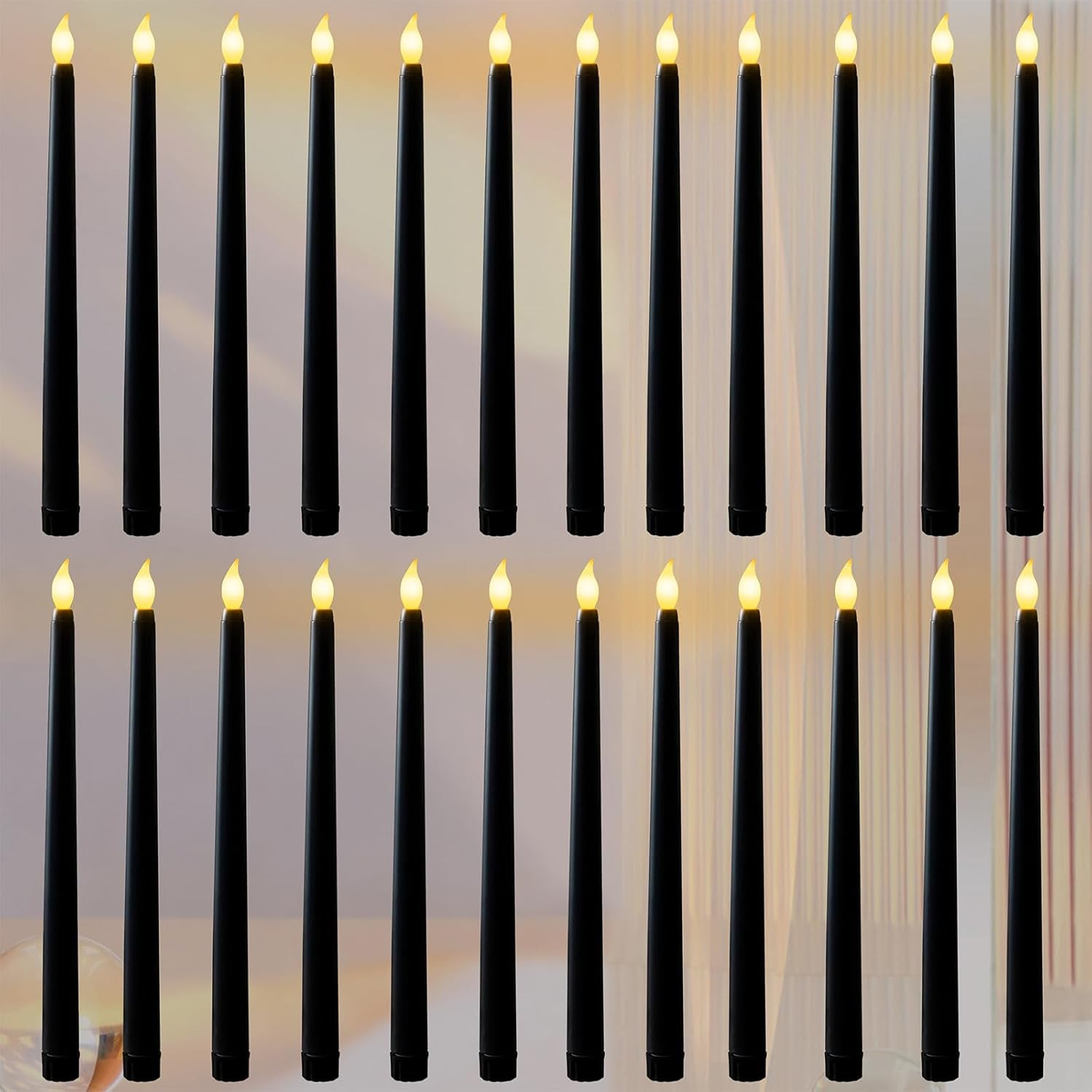 Set 24 Candele Elettriche Nere LED - Design Senza Fiamma per Interni