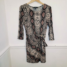 Principles Womens Dress Brown Size UK 14 Snake Print Faux Wrap Ruched Evening