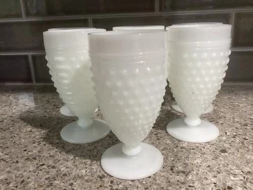 Anchor Hocking Vintage Milk Glass Hobnail Goblets Set Of 6.  Excellent Condition