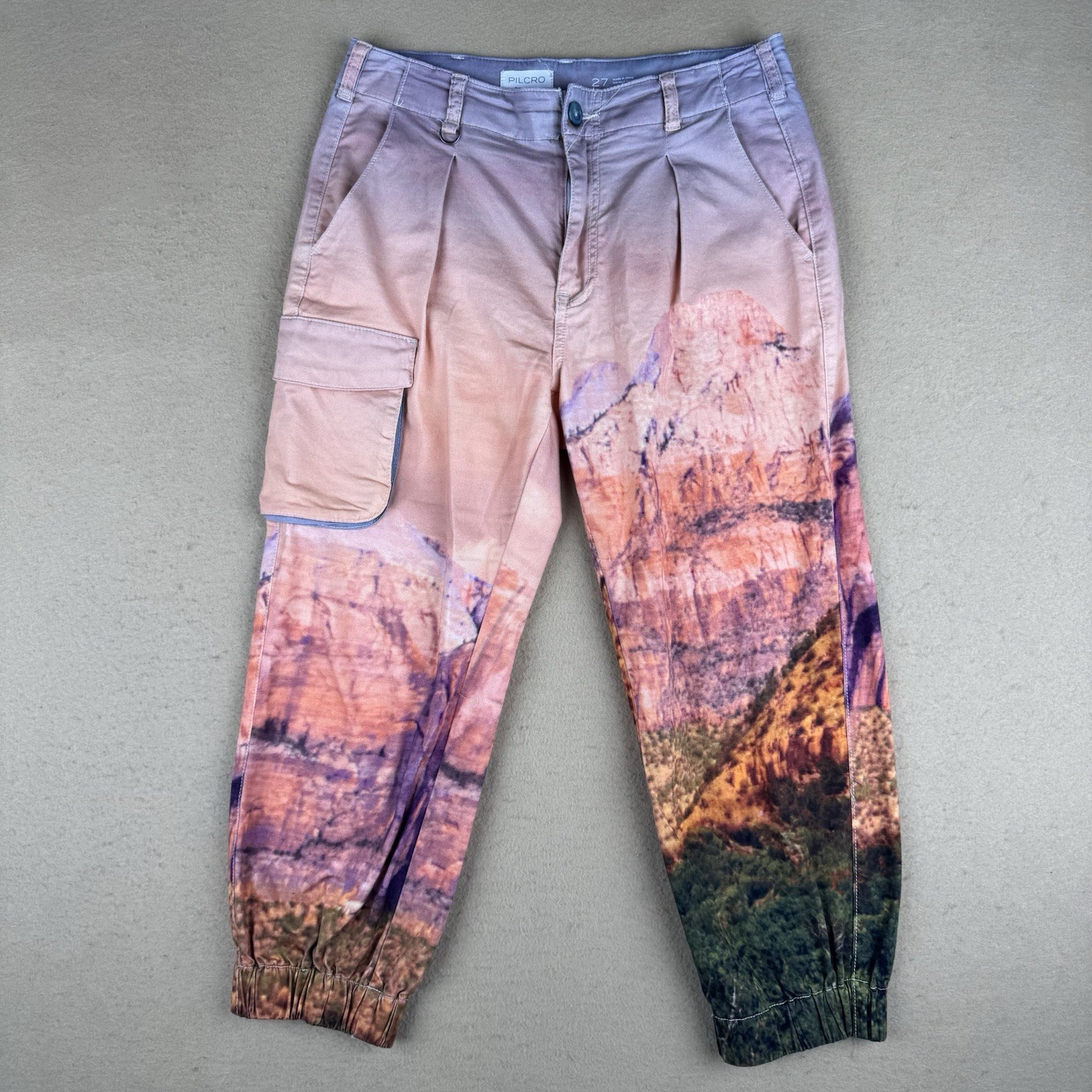 Anthropologie Pilcro Relaxed Low Rise Chino Cargo Pants Womens 30x24 Graphic AOP