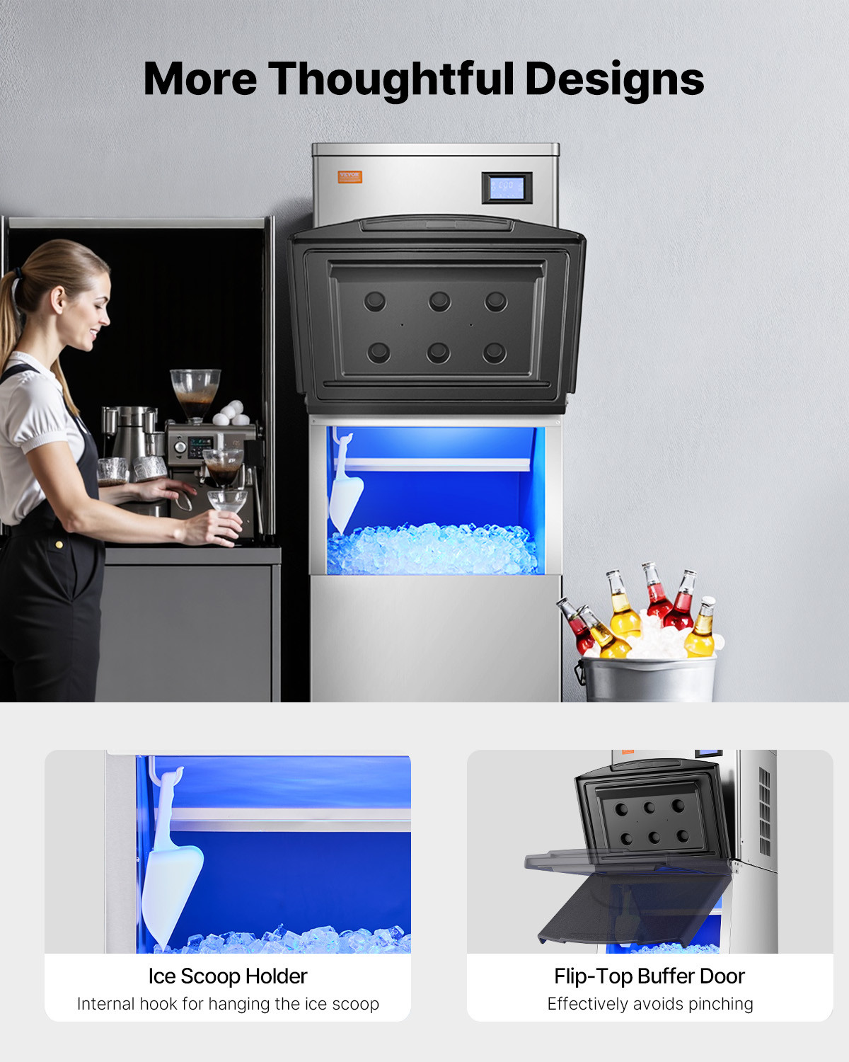 VEVOR Commercial Ice Maker Storage Bin 250lbs Capacity Stainless Steel