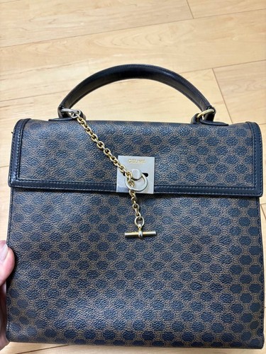 Celine Macadam Handbag Brown Women's Used From Japan