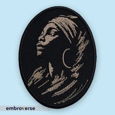 Minimalist Afro Woman Embroidered Patch, Elegant Silhouette Art for Streetwear