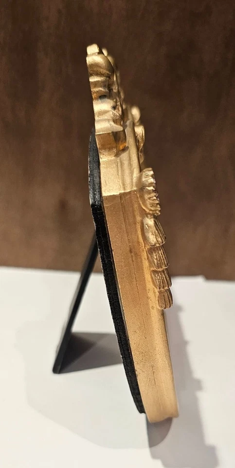 Ornate Double Picture Frame Floral Accents Gold Dark Red Background 2.5 x 3.25 - Image 3 of 3