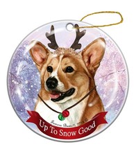 Holiday Pet Gifts Tan and White Corgi Dog Porcelain Christmas Ornament