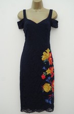 SOON MATALAN NAVY FLORAL EMBROIDER LACE COLD SHOULDER PENCIL DRESS SIZE 12 BNWT