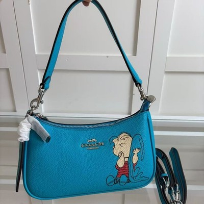 COACH CBM31 Teri Shoulder Bag Leather PEANUTS Limited Collaboration Linus Blue!!