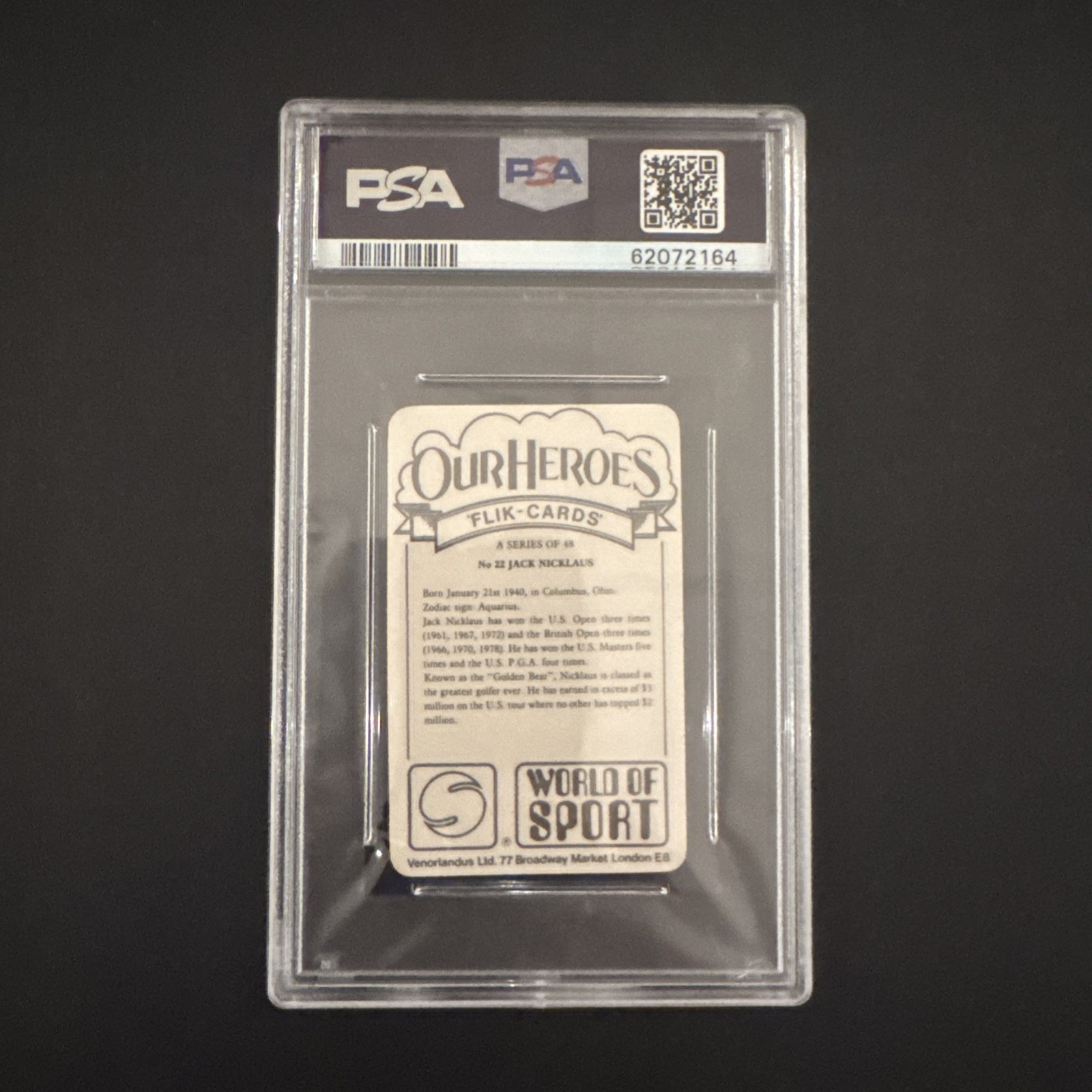 1979 Venorlandus World of Sport Our Heroes Flik-Cards - Jack Nicklaus #22 (RC) view 2