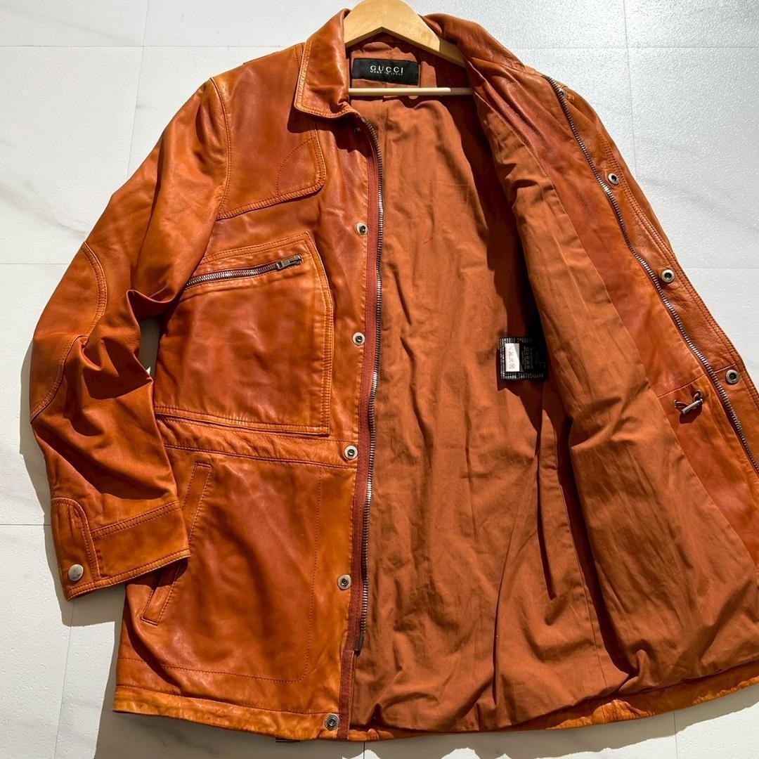GUCCI by Tom Ford Lamb Leather Jacket Orange Brown Size 44