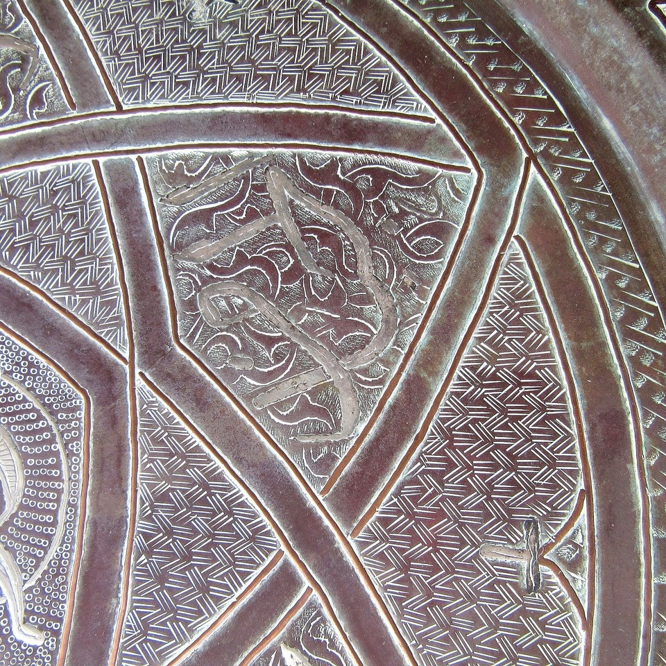 Antique 19th C Islamic Brass Tray Silver & Copper Inlay Arabic ...