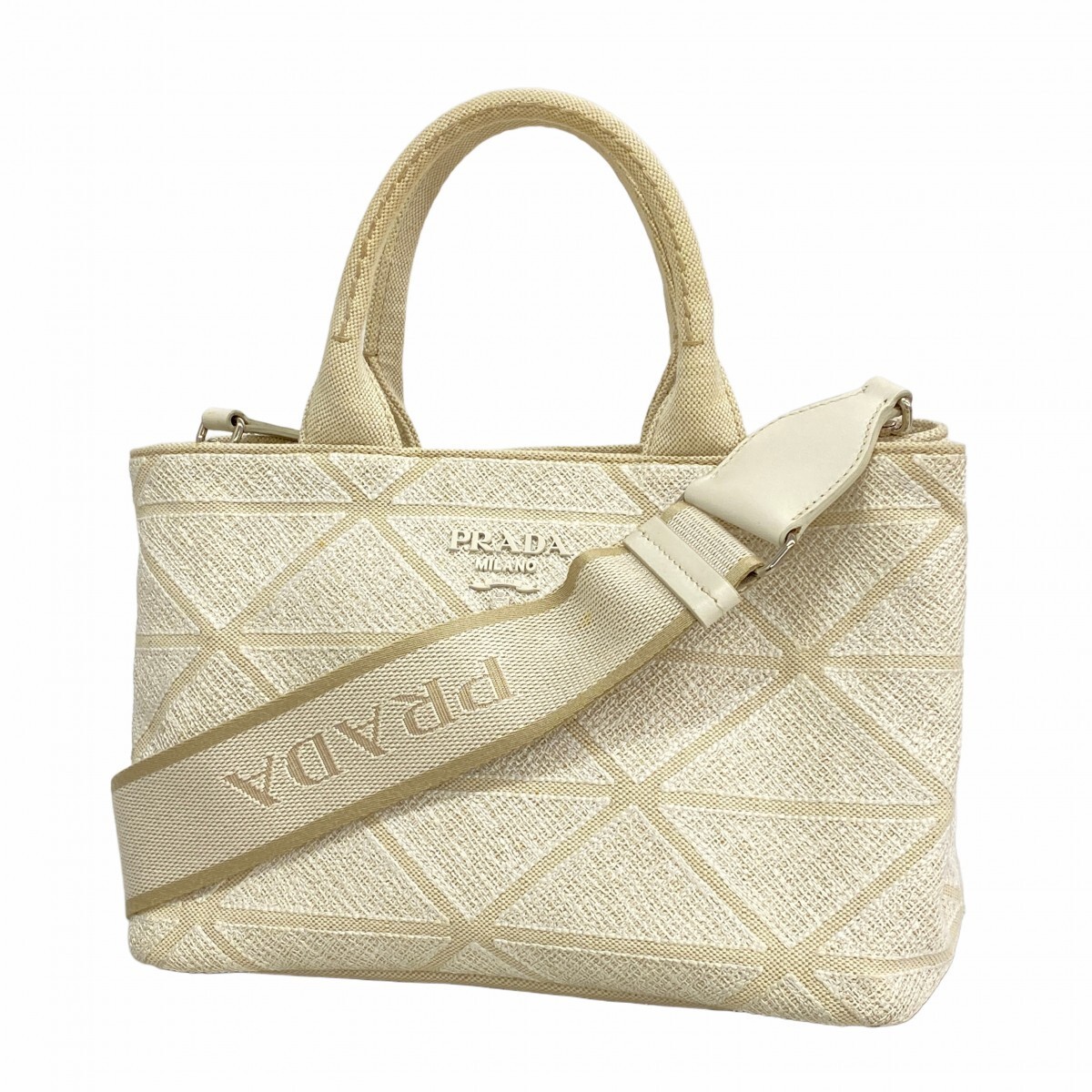 6ad4159 k r PRADA Tote Bag Canapa Canvas White Beige Silver Hardware 2way Bag U